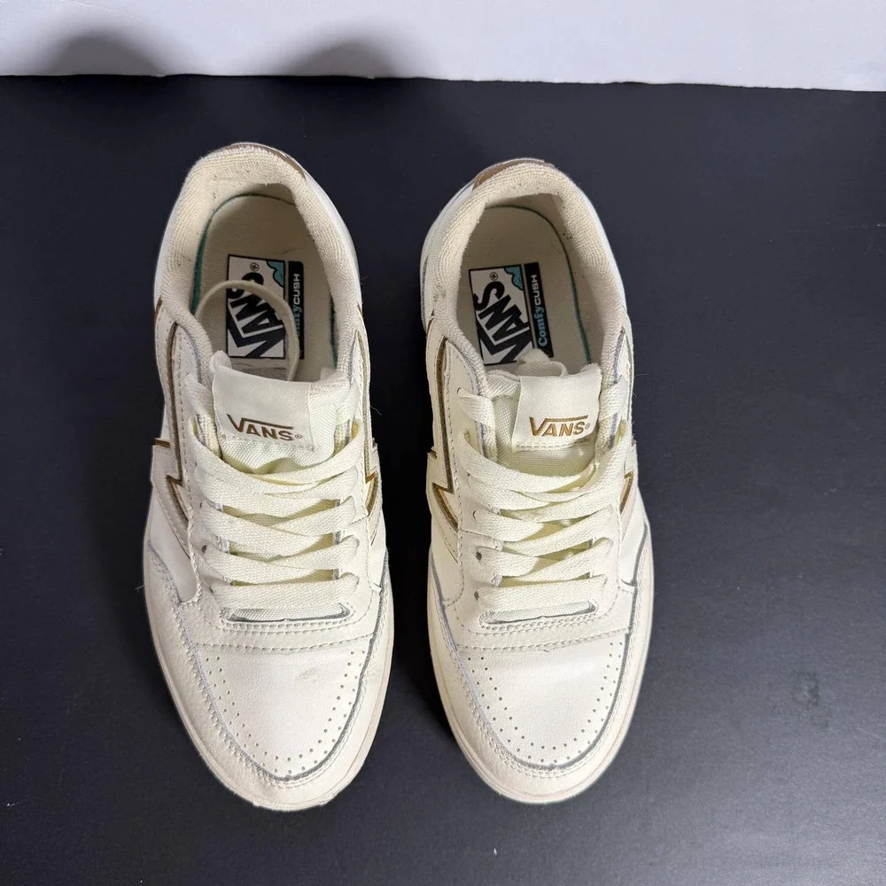 Vans Lowland CC ComfyCush‎ Marshmallow Tan Leather Skate Shoes Mens 7 Women 8.5